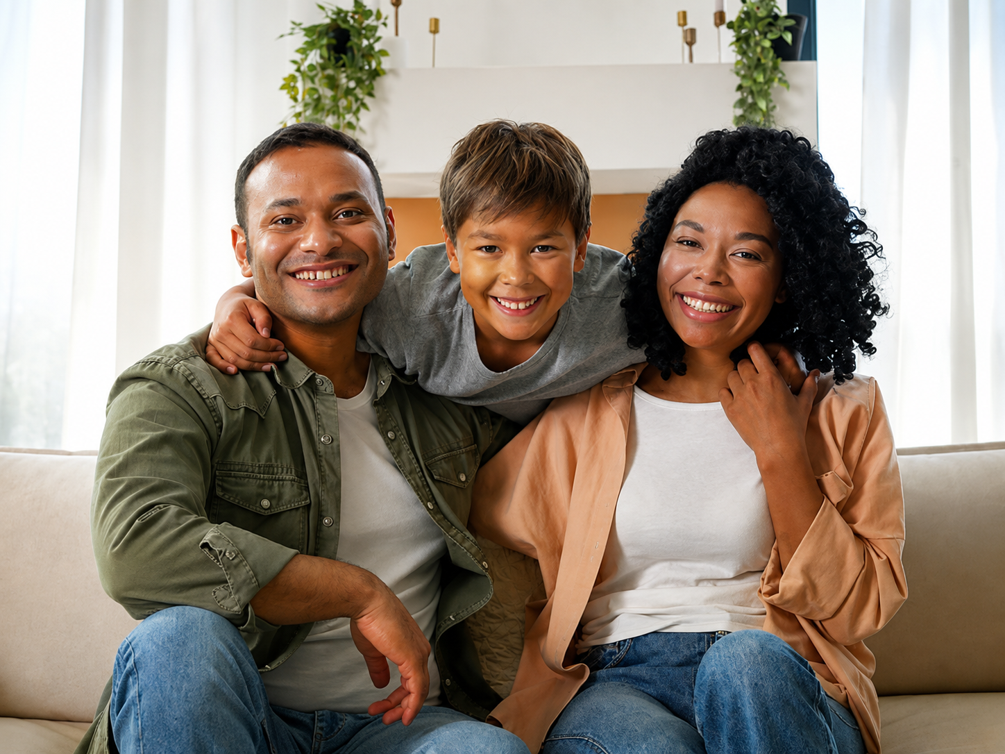 Família reunida e feliz em casa
